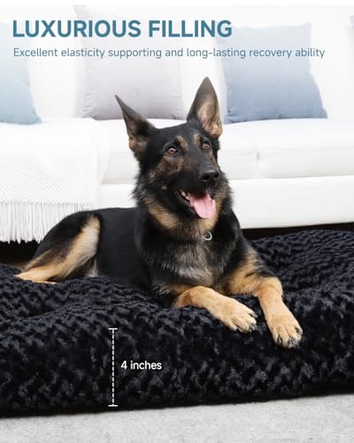 Image of KSIIA Washable Dog Beds Large Sized Dog Crate Bed Plush Mat 47 inchx29 inch Black | Deluxe Plush Comfy Kennel Pad, Anti-Slip Bottom,Deep Sleeping Mat for Large Dogs,Machine Washable for Easy Cleaning