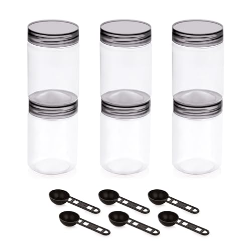 Image of Homeor Plastic Storage Jar & Containers With Spoon, Airtight & BPA Free Containers for Kitchen Storage, Grocery Kitchen Container, Multipurpose Jar, Fridge Storage Container, 300 ML Set 6, Black