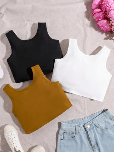 WDIRARA Girl's Casual Letter Print Crop Tank Top 3 Pcs Round Neck Tank Set Kids Summer Outfits2
