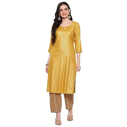 Image of Rangriti Yellow Liva Straight Printed Top for Women