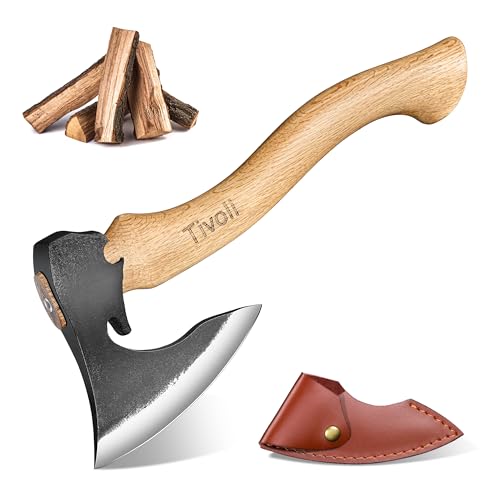 Tivoli Camping Hatchet Axe with Sheath – 16.5' High Carbon Steel Axe with Beech Wood Handle – Bushcraft Hatchet & Wood Splitting Axes for Gardening, Carving, Outdoor Adventures – Gift for Men