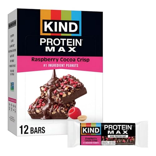 Image of KIND Protein MAX Bars, Raspberry Cocoa Crisp, Gluten Free, Low Sugar, High Fiber Snacks, 20g Protein, 12 Count