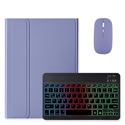 マウス付き Xiaomi Pad 5 11インチ バックライトキーボード ケース シャオミ Xiaomi pad5 キーボードケース カラフル RGBバックライト マグネット 分離式 タッチペン収納可能,紫灰+黒
