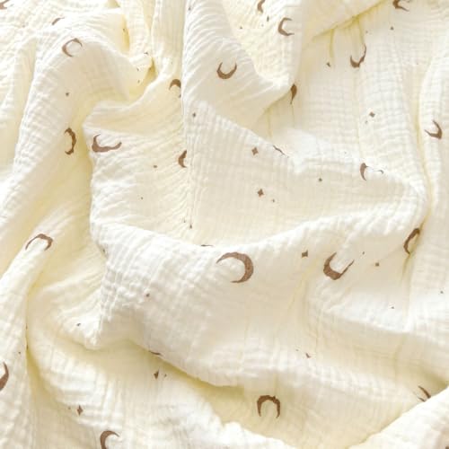 Image of Double Layered 100% Cotton Muslin Baby Blanket Ultra-Soft 40x40 Inch Swaddling Nursery Crib Blanket(Moon Stars)