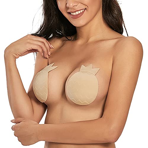 Autocollant de poitrine ananas en silicone beige pour femme taille XL sans dos