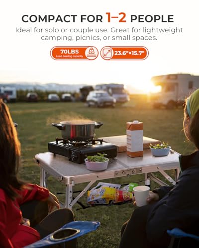 Sportneer Klappbarer Campingtisch, höhenverstellbar, Kleiner Klapptisch, tragbare Campingtische (60 cm L x 40 cm B (4 Höhen)) mit Netzschicht für Outdoor