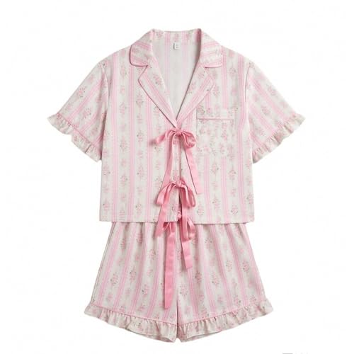 Ensemble pyjama rayé décontracté et tendance avec chemise short - 2