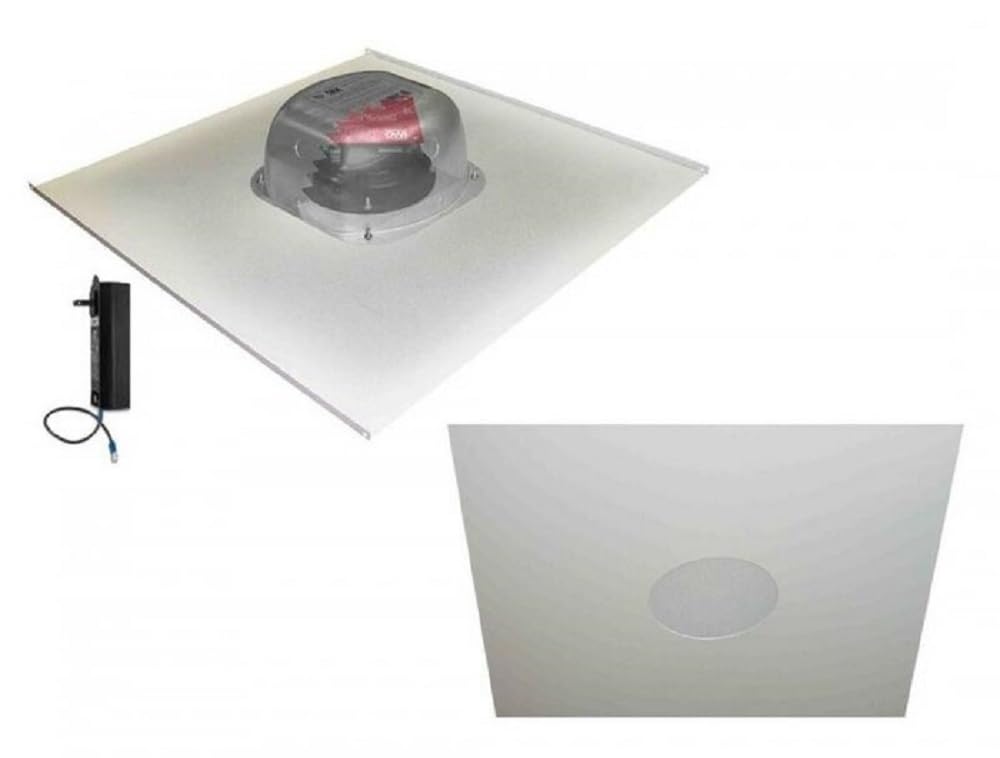 OWI Audio 2X2VG-HDTR62 Drop Ceiling Speakers on a 2X2 Tile and Backcan Assembly, 2 Speaker Package, Includes (2) 2x2 Vinyl Grill Ceiling Speaker with HD Amp and (1) 25/70/100V Transformer