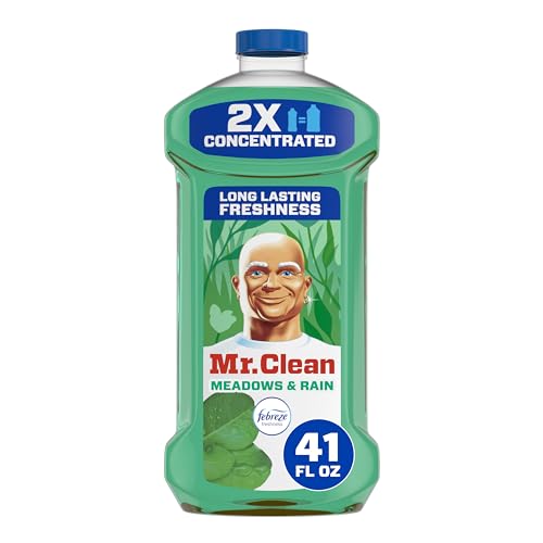 Mr. Clean All Purpose Cleaner, Floor Cleaner for Mopping Home, Bathroom, & Kitchen, Cleaning Liquid for Mop & Bucket, Cleaning Supplies, Multi-Surface Dilutable, Meadows & Rain, 41oz
