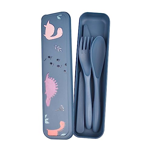 Set di posate in plastica, riutilizzabili, con custodia, forchetta, coltello, cucchiaio, set di posate portatili in plastica per picnic, scuola, ufficio, pranzo o uso quotidiano (blu scuro)