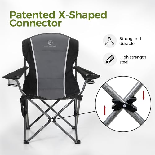ALPHA CAMP Camping Chairs for Adults Folding Camping Chair with Cup Holder & Side Pocket Heavy Duty Camping Chair with High Back Up to 160kg, Foldable And Portable - Image 5