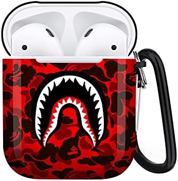 Fashion Camo Shark Airpods Case Compatible with AirPods 1st/2nd Durable Shockproof Wireless Earphone Case with Key Chain for Girls Boys Custom Headphone Case -1