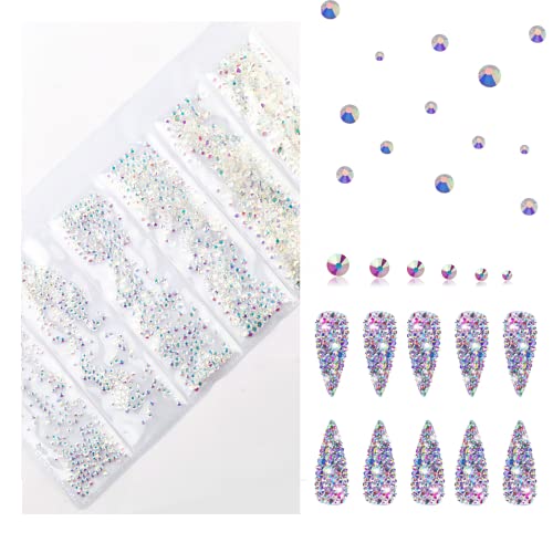 Flatback Rhinestones, 6 Sizes Glass Crystal Flat Back Nail Diamonds Rhinestones, 1440pcs Small Rhinestones for Crafts Nail Face Clothes Shoes(1.4-2.8mm,Clear AB )