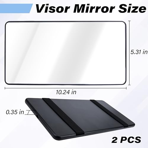 2 PCS Car Sun Visor Mirror, Cosmetic Makeup Mirrors with Straps, HD Car Interior Cosmetic Mirror, Universal Sun Visor Mirrors for Trucks, Cars, SUVs (Black)