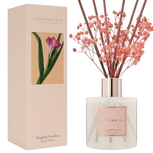 Image of COCORRINA Reed Diffuser - English Garden Scented Diffuser with 8 Sticks Home Fragrance Reed Diffuser for Bathroom Shelf Decor
