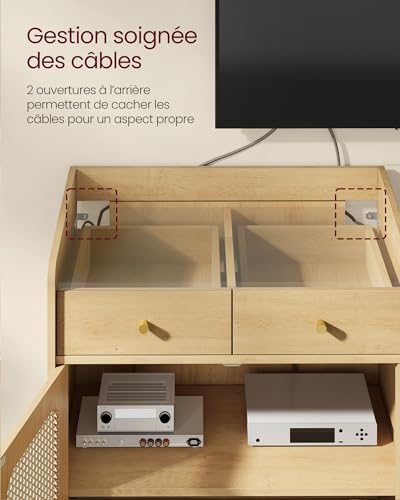 Buffet cannage bohème 70 cm, 2 tiroirs VASAGLE