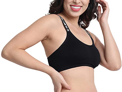 Image of Women's Nylon & Cotton Lightly Padded Non-Wired Sports Bra (32, Black1)