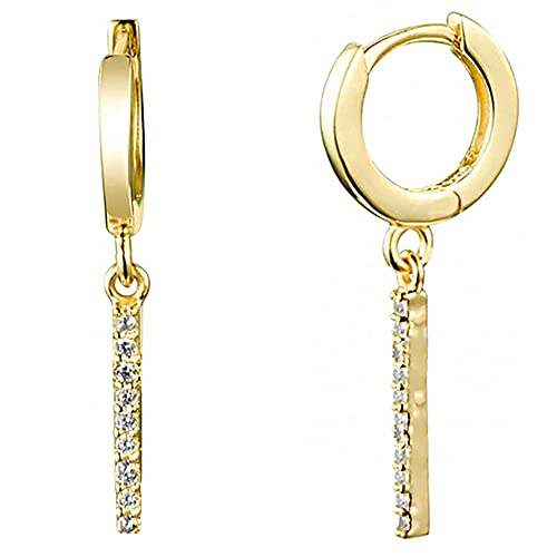 Cz Minimalist Small Bar Dangle 925 Sterling Silver Small Hoop Earrings For Women Girls Hypoallergenic Tiny Drop Dangling Huggie Hoops Fashion Simple Lightweight Birthday Christmas Jewelry Gifts #TOP6