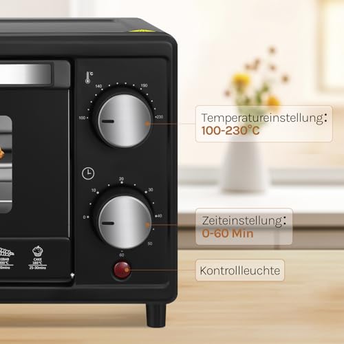 Foto von WOLTU Minibackofen 10 Liter, 800 Watt Toasterofen | Pizzaofen | Backblech mit Timer Mini Backofen für Pizza, Toast, Truthahn, Hot Dogs Schwarz
