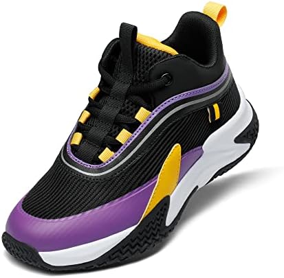 DREAM PAIRS Unisex-Child Basketball Shoes Sports Shoes Kids Fashion Sneakers, Black/Purple - 5 Big Kid (Sdbs226k)