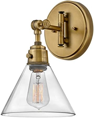 Hinkley Arti 3691HB-CL Medium Adjustable Single Light Sconce, Single Pivot Point, On/Off Switch, Heritage Brass Clear Glass Shade