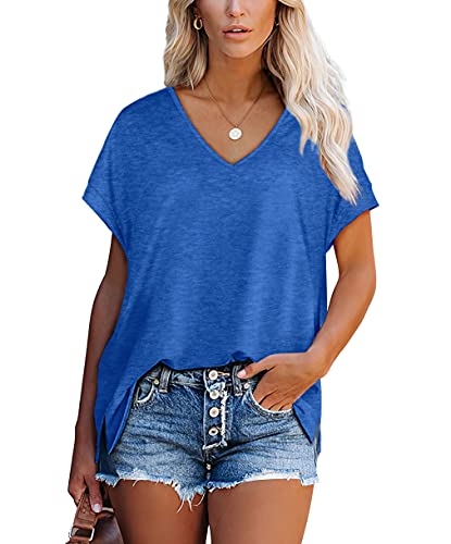 Aokosor Ladies Tops V Neck T Shirts Womens Short Sleeve Summer Casual Tshirt Blue Size 14-16