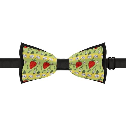 GoasNei Strawberries And Green Leaves Pattern Bow Tie for Men Adjustable Necktie Funny Tie Neck Ties for Weddings Party