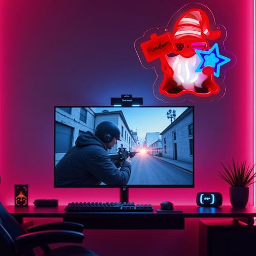 Image of USA 4th of July Neon Signs Gnome Neon Lights Patriotic Gnomes Decor for Home,Office,Business,Memorial Day,Independence Day Gift Art for Boys Girls -13 x 12.8 IN-USB Powered-Acrylic