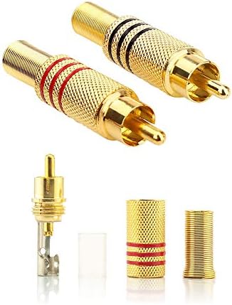 QitinDasen 20Pcs Premium RCA Male Plugs, Gold Plated RCA Plug Audio Video Connector, RCA Male Solderless Plug Screws Audio Video In-Line Jack Adapter, for Multimedia and CCTV (Red & Black Circle)