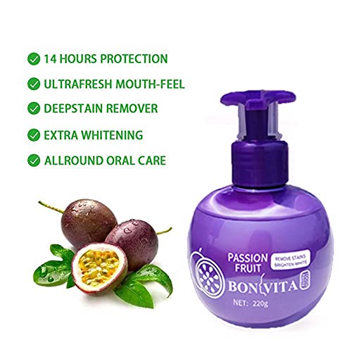 Bonvita Baking Soda Whitening Toothpaste, Intensive Stain Remover, Fluoride Free And Easy To Use Pump. Leaves Mouth Feeling Clean And Fresh With Sparkling White Teeth. Passion Fruit Flavor. #TOP1