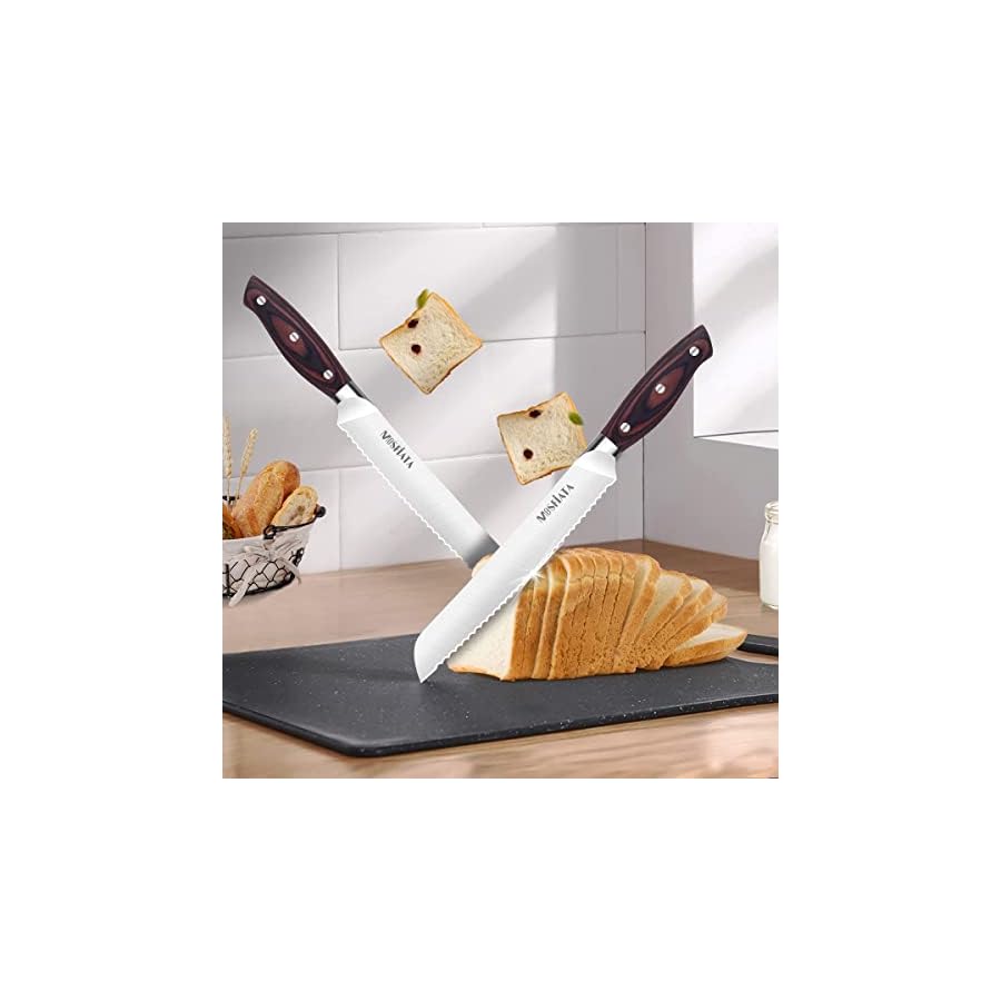 MOSFiATA Kitchen Knife Set-5Pcs, Professional Kitchen Chef’s Knives with Ultra Sharp Stainless Steel Blades, Bread Knife Cooking Knives Sets (silver)