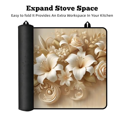 Image of Multi-Design Stove Cover for Glass /Electric Stoves - 3-in-1 Heat-Resistant Protector Mat, Non-Slip Drying Rack 28 inchx20 inch