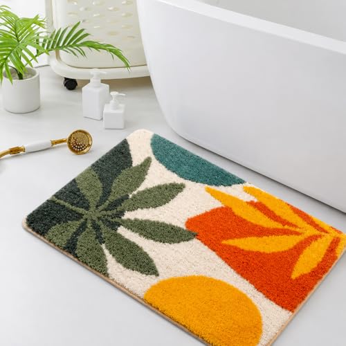 Image of Cotton Floral Door Mat | Water Absorbent, Anti-Skid, Machine Washable Floor Mat | Soft Microfiber Carpet for Home, Living Room & Bedroom | Premium Decorative Mat (Mlty 1, Rectangular)