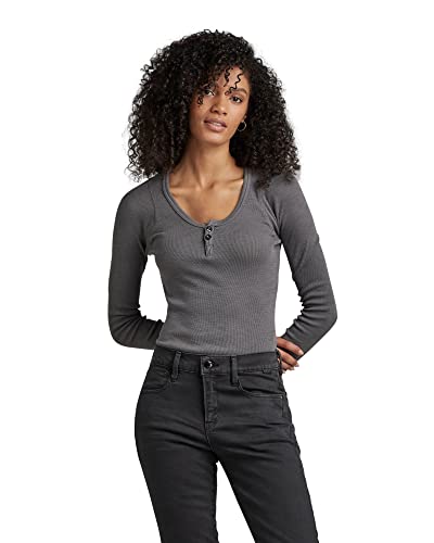 G-Star Haut Henley Ultra Slim femme : t-shirt col tunisien près du corps manches longues uni