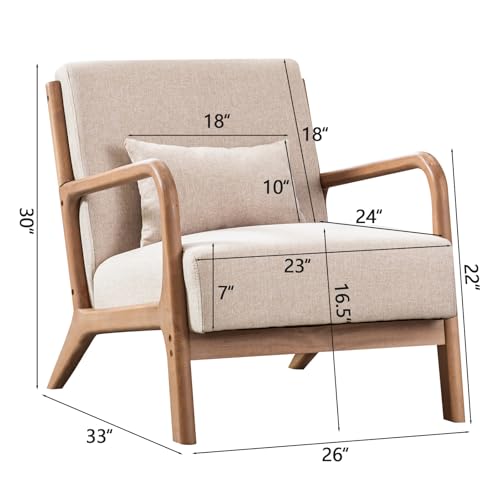 INZOY Mid Century Modern Accent Chair with Wood Frame, Upholstered Living Room Chairs with Waist Cushion, Reading Armchair for Sunroom Bedroom - Image 4