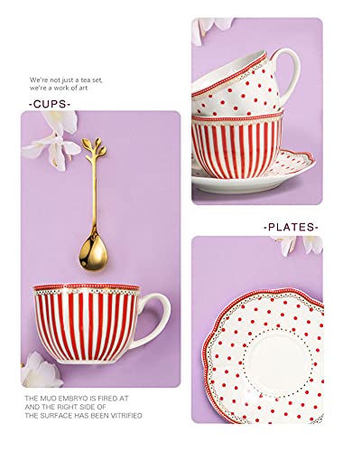 Zodensot Tea Coffee Cups Set, 200Ml Dot Striped Bone China European Style Gold Rimmed Coffee Cup And Saucer Set Ins Photo Afternoon Tea (Black Striped) #TOP4