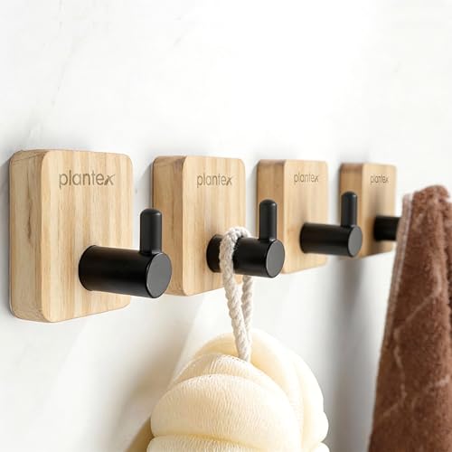Plantex Wooden Wall Hanging Hook/Square Self Adhesive Robe Hooks for Kitchen/Bathroom/Bath Towel Hook/Stylish Home Decor Items - Pack of 4 (Black Wooden)