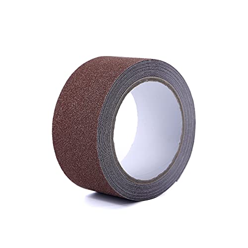 ZZLQIAN Ruban adhésif antidérapant étanche et antidérapant pour marches d'escalier, bande abrasive de sécurité pour escaliers, terrasse, escaliers, allées, extérieur et intérieur, 10 cm x 5 m, marron Cover