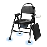 NJUN Lightweight Commode Toilet Chair, Height Adjust Bedside Shower Chair, Folding WC Chair for Elderly, Portable Commodes Seat Frame with Padded seat, Stable and Comfort