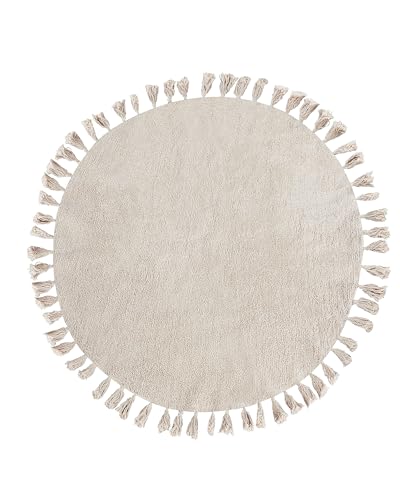 Beliani Tapis en Coton 120 cm Chambre d'enfant Forme Ronde Beige Mitsobi