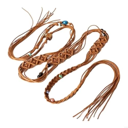 Ladies Wide Waist Belt Delicate Beads Decors Braided Belt For Summer Dress Women Dress Taking Waist