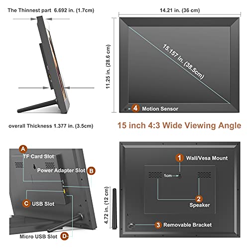 Digital Photo Frame 15-Inch Wifi Digital Picture Frame - Large Digital Photo Frames, Touch Screen, 16Gb, Share Photos And Videos Via App Or Email, Wall Mountable Home Dector, Birthday Gifts For Wife #TOP6