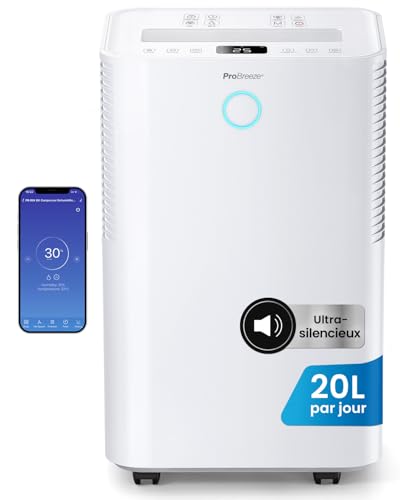 Pro Breeze OmniDry Déshumidificateur compresseur Intelligent 20L/Jour avec réservoir d'eau 4L,...