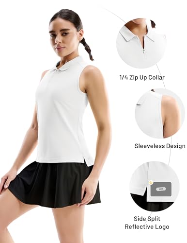 Image of MIER Womens Sleeveless Golf Shirts - Quarter Zip UPF 50+ Collared Polo Tank Tops, Quick Dry Zip Up Tennis Sports Active Tee