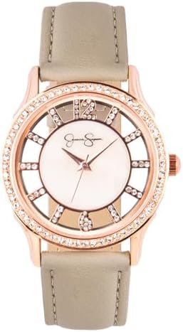 Jessica Simpson Womens Watches with Leather Strap, Mother of Pearl Dial and Crystal Diamonds, Analog Quartz Dress Wrist Watch for Women – Unique Gifts for Her