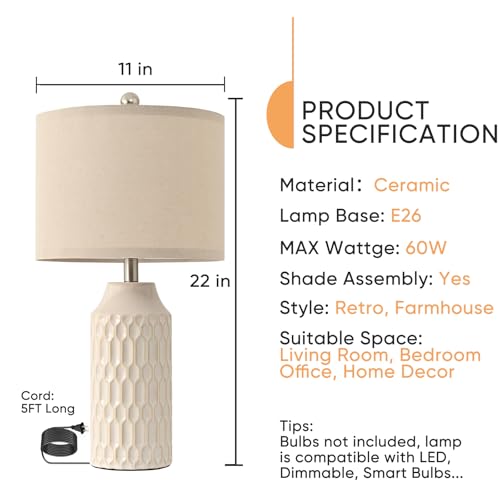 22IN-Modern-Ceramic-Table-Lamp-Set-of-2-White-Lamps-for-Living-Room-Tall-Bedroom-Lamp-Set-Bedside-Nightstand-Lamps-Set-of-Two-Farmhouse-Rustic-Side-Table-Lamps-for-End-Table-Beige-Desk-Lamps 22IN Modern Ceramic Table Lamp Set of 2 White Lamps for Living Room Tall Bedroom Lamp Set Bedside Nightstand Lamps Set of Two Farmhouse Rustic Side Table Lamps for End Table Beige Desk Lamps
