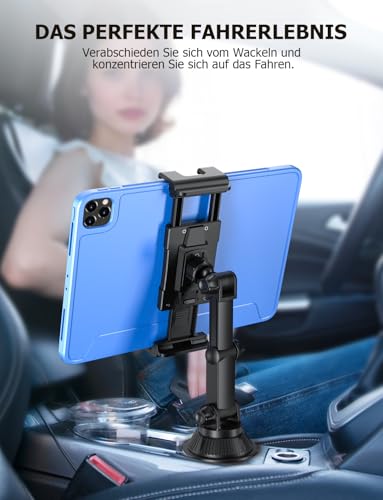 OHLPRO Getränkehalter Auto Tablet Halterung, KFZ Becherhalter Tablethalterungen, Ausziehbare Arm Autohalterung, Halter Kompatibel mit iPad Pro Air Mini, Samsung Tabs, Kindle 5-13 Handys & Tablets