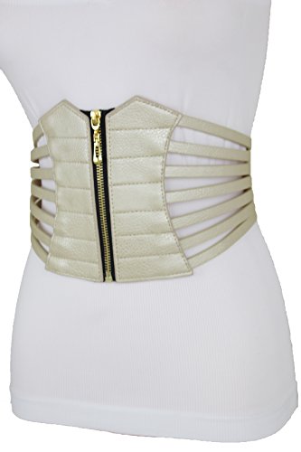 Women Fashion Wide Corset Elastic Belt Hip High Waist Bling Light Gold Champagne Color Fit Size S M4