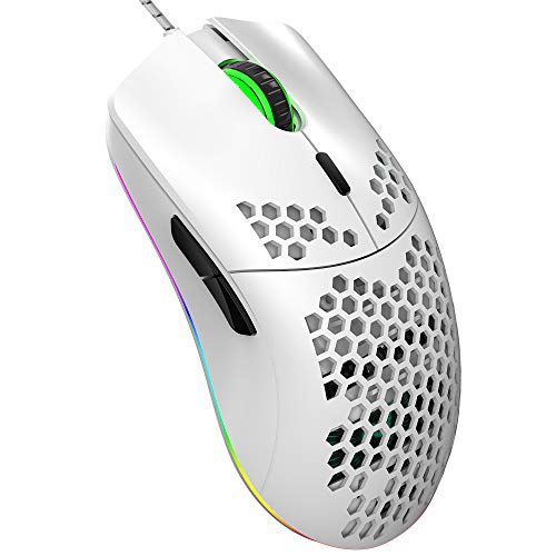 Souris de jeu filaire J900 Blanc avec 6 boutons programmables et rétroéclairage RGB pour PC