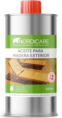 Nordicare Aceite para madera exterior [500ml] Aceite para teca, roble, acacia o alerce | Aceite para la protección de la madera en exteriores | Aceite de teca para muebles de jardín